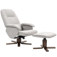 HOMCOM Linen Swivel Recliner Chair with Footstool, Upholstered Reclining Armchair with Wooden Base for Living Room, Light Grey(m-15)