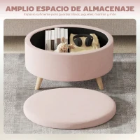 HOMCOM Puff Almacenaje Ovalado Banco Almacenaje 71x51,5x42 cm Tapizado en Terciopelo con Patas de Madera Maciza Rosa Claro(m-4)