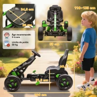AIYAPLAY Kart à pédales pour enfants, karting enfant 3 à 6 ans avec roue libre, frein, roues EVA antidérapantes, vert(m-3)