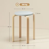 HOMCOM Set 4 Taburete Rotunde Stivuibile din Lemn Gri, Ø40x45 cm(m-3)