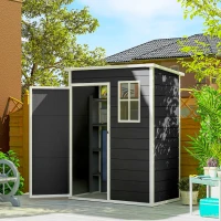 Outsunny 5' x 3' Garden Shed with Floor, Outdoor Storage Shed with Lockable Door, Window and Vent, Black(m-2)