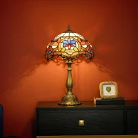 HOMCOM Tiffany Lamp, Stained Glass Table Lamp, Handcrafted Artisan Collectible, Suitable for Living Room and Bedside, Multi-Coloured, Ф25 x 45Hcm, Zinc Alloy.(m-10)