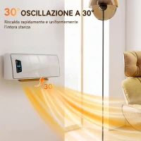 HOMCOM Stufa Ceramica 2000W a Parete con 3 Modalità, Temperatura Regolabile, Timer, Telecomando, Bianco(m-6)