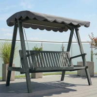 Outsunny 3 Seater Garden Swing Seat with Canopy, Wooden Swing Chair, Outdoor Hammock Bench for Balcony Patio Porch, Grey(m-8)