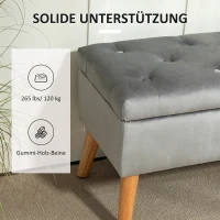 HOMCOM Gestoffeerde Bank met Opbergruimte, Stoffen Bekleding in Fluweel Optiek, Houten Poten, voor Woonkamer, Slaapkamer, Hal, 80 x 35 x 42 cm, Grijs(m-6)