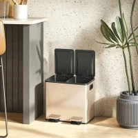 HOMCOM 30L Dual Compartment Stainless Steel Bin, with Deodoriser Holders - Gold Tone(m-9)