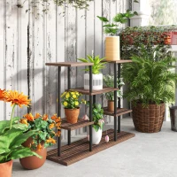 Outsunny Bloemenstandaard met 4 Lagen, 4-laags Plantenstandaard, Bloempothouder voor Binnen en Buiten, Hout, Staal(m-8)
