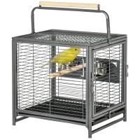 PawHut Jaula para Pájaros Portátil con 2 Perchas de Madera 2 Comederos y Bandeja Extraíble 48x38x47,8 cm Negro(m-12)