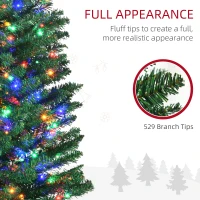 HOMCOM 7.5' Artificial Prelit Christmas Trees Holiday Décor with Colourful LED Lights, Pencil Shape, Steel Base(m-5)