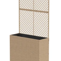 Outsunny Rattan Planter with Trellis, Raised Beds for Garden with Liner for Climbing Plants Vegetables Flowers, Light Grey(m-11)