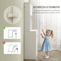 HOMCOM Credenza da Cucina Moderna con 4 Armadietti, 2 Cassetti e Ripiani Regolabili, 100x38x180 cm, Bianco Effetto Legno(m-7)