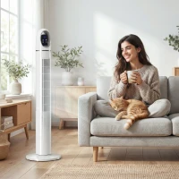 HOMCOM Ventilatore a Torre per Camera da Letto, Ventilatore da Pavimento Oscillante a 70°, 4 Modalità, 3 Velocità, Timer 24 Ore, Bianco(m-10)
