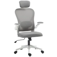 HOMCOM Chaise de Bureau Ergonomique, Fauteuil de Bureau en Maille avec Appui-Tête et Soutien Lombaire Réglables, Gris(m-18)