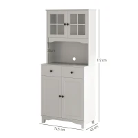 HOMCOM Keukenkast met Werkblad, Hoge Kast met 4 Deuren en 2 Laden, Buffetkast met Verstelbare Planken, Wit, 74,5 x 40 x 172 cm(m-3)