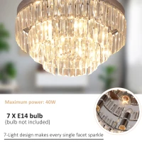 HOMCOM Set of 2 Modern Crystal Ceiling Lights, Chandeliers, Pendant Lamps w/ 7 Lights, E14 Fittings for Living Room, Bedroom, Silver(m-5)