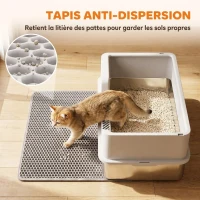 PawHut Bac Litière pour Chat en INOX Couvercle Bords Hauts Pelle et Tapis Anti-Adhérent Anti-Odeurs 60x40x30cm Gris Clair(m-7)
