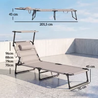 Outsunny Lot de 2 Bains de soleil transats pliables grand confort dossier pare-soleil réglables multi-positions, kaki(m-3)