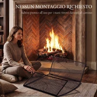 HOMCOM Parascintille per Camino Pieghevole a 3 Pannelli in Metallo Verniciato, 133x1x77 cm, Nero(m-6)