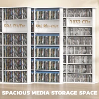 HOMCOM 1032 CD/594 DVD Storage Unit, Blu-ray Media Storage Shelf with 24 Compartments and 18 Adjustable Shelves, White(m-4)