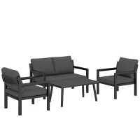Outsunny 4 Seater Rattan Garden Furniture Set with 2 Armchairs, Loveseat, Coffee Table, Garden Sofa Set with Cushions, Dark Grey(m-1)