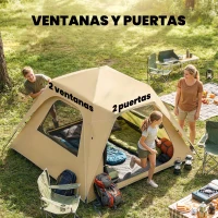 Outsunny Tienda de Campaña Instantánea, Ventanas de Malla y Bolsa de Transporte Impermeable para 2-3 Personas Caqui(m-7)