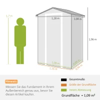 Outsunny Gerätehaus 1,1 m² Geräteschuppen mit Holzoptik Fenster Satteldach Belüftung Boden Schloss Handschuhe Grau(m-3)