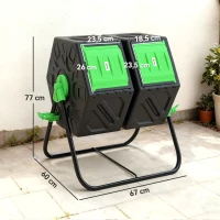 Outsunny Compostador Giratorio 130L Contenedor Compostaje Doble Cámara Aberturas de Ventilación Patas de Acero 67x60x77 cm Negro(m-3)