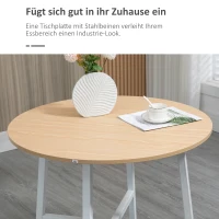 HOMCOM Eettafel, Industriële Stijl, Afgerond Ontwerp, Stabiel tot 60 kg, Ø80 x 76H cm, Natuurlijk Hout/Wit(m-4)