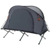 Outsunny Tienda de Campaña 3 en 1 con Cama Colchón Hinchable y Bolsa de Transporte para Senderismo 200x86x147 cm Gris(m-11)