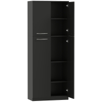 HOMCOM Mobile Contenitore Minimal con 2 Armadietti e Mensole Regolabili, in Legno Nero, 59x31x155 cm