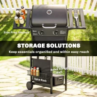 Outsunny Gas Burner Barbecue Grill, 2 Burner Gas Grill with Side Tables, Warming Rack, Shelf, Thermometer, Grease Tray, Black(m-6)