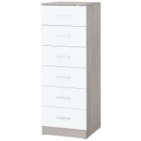 HOMCOM Comodă cu 6 sertare Comodă înaltă pentru dormitor cu sistem anti-răsturnare 40x40x110 cm Gri deschis și Alb(m-1)
