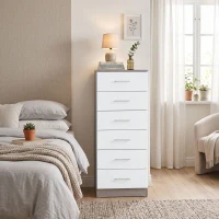 HOMCOM Comodă cu 6 sertare Comodă înaltă pentru dormitor cu sistem anti-răsturnare 40x40x110 cm Gri deschis și Alb(m-6)