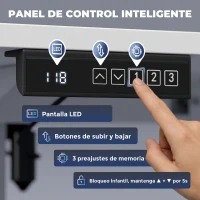 HOMCOM Escritorio Elevable Eléctrico 100x60 cm con 3 Memorias Pantalla LED 2 Ganchos y 2 Pasacables Blanco(m-5)