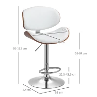 HOMCOM Lot de 2 chaises de bar tabouret hauteur réglable revêtement synthétique 53 x 52 x 92-112 cm blanc(m-3)