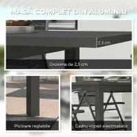 Outsunny Masă extensibilă de grădină 160-220 cm pentru 6-8 persoane, dreptunghiulară, din aluminiu, gri(m-6)