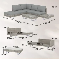 Outsunny Conjunto de Jardín Exterior de Ratán de 3 Piezas con Sofá Modular de 3 y 2 Plazas Mesa Lateral Mesa de Centro Cojines(m-3)