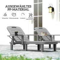 Outsunny Zonnebed tuinligstoel met zijtafel houtlook ligstoel met 5-standen verstelbare rugleuning Donkergrijs(m-6)