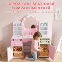 AIYAPLAY Set măsuță de toaletă pentru fetițe 2 în 1, cu taburet și oglindă, lumini în 2 culori, sertar și rafturi, roz(m-5)