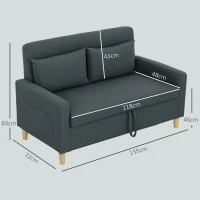 HOMCOM Canapea 2 locuri cu spațiu de depozitare și perne, din material textil cu efect de in și lemn, 135x72x84 cm, gri cărbune(m-3)