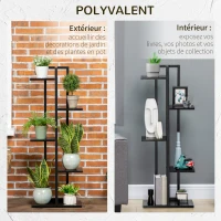 Outsunny Étagère à fleurs en acier 5 niveaux intérieur et extérieur support de plantes pour jardin balcon salon 40x22x113cm noir(m-6)