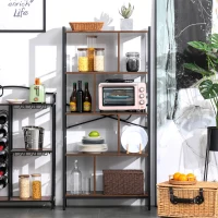HOMCOM Industrial Bookshelf, Bookcase with 4-Tier Storage Rack furniture for Living Room Office Brown Black(m-2)