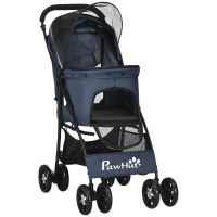 PawHut Hondenbuggy, Opvouwbaar, 1 Mand, 1 Kussen, 1 Zijvak, 81 cm x 48 cm x 99 cm, Marineblauw(m-1)