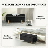 HOMCOM Ławka tapicerowana z miejscem do przechowywania, Metal, Drewno kauczukowe, Pianka, 100 x 40 x 42 cm, Czarny(m-6)
