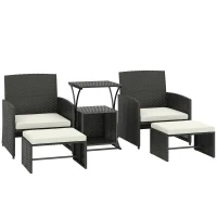 Outsunny 6 Piece Rattan Garden Furniture, Space-Saving Patio Furniture Set with Nesting Tables, Chairs, Stools, Cushions, Black(m-1)