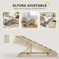 PawHut Rampa para Perros Plegable y Altura Ajustable 35-50 cm Rampa para Mascotas de Madera con Alfombrilla Antideslizante(m-6)