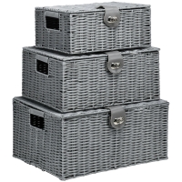 HOMCOM 3er-Set Aufbewahrungskörbe aus PE- Rattan, mit Verschluss, Tragegriffen, 35,5 cm x 28,5 cm x 18 cm, Grau