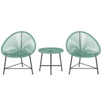 Outsunny Rattan Bistro Set with Acapulco Chairs and Glass Table, Green(m-1)