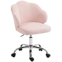 HOMCOM Chaise Bureau en Velours, Chaise Coiffeuse avec Dossier en Pétale, Hauteur Réglable, Fonction Bascule, Rose(m-13)
