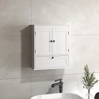 HOMCOM Bathroom Wall Cabinet with Adjustable Shelf and Recessed Doors, White(m-10)